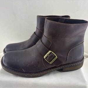 Born Dark Mahogany Leather Ankle Boots with Brass Buckle size 41 new